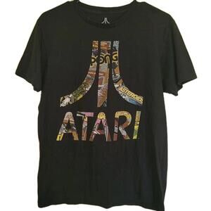 Atari Men's Logo Graphic Black T-Shirt Video Game Retro Like Tee Size Medium